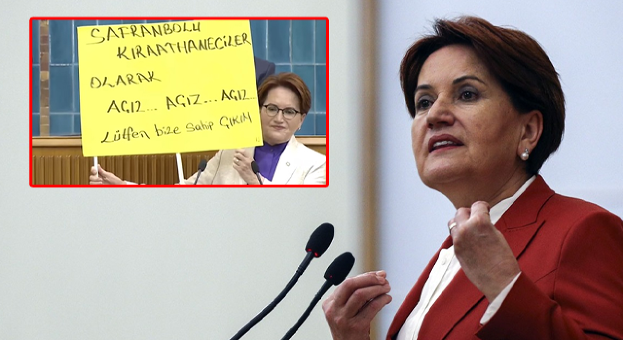 Meral Akşener grup toplantısında pankart açtı