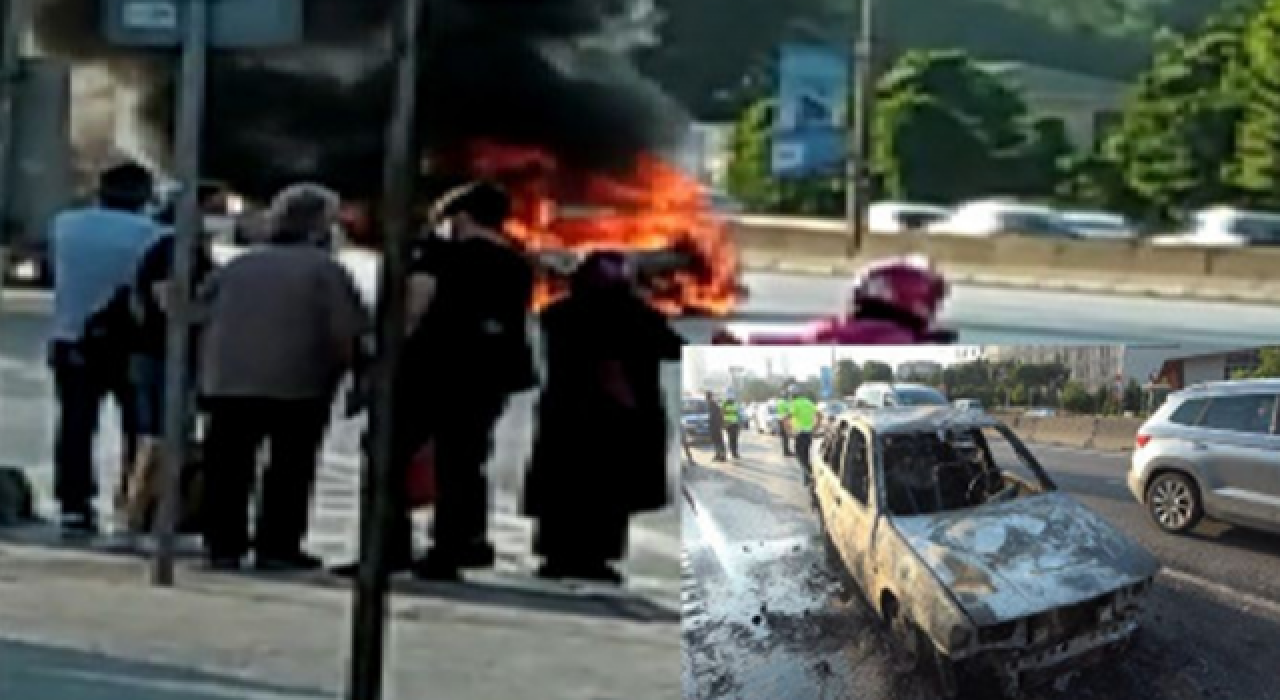 Kadıköy’de trafiğin ortasındaki araç alev topuna döndü