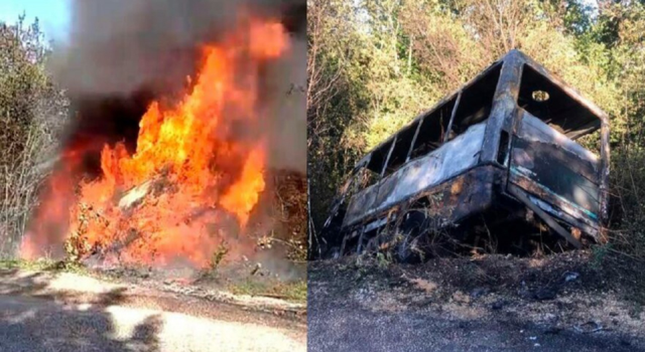 Seyir halindeki yolcu minibüsü alev alev yandı