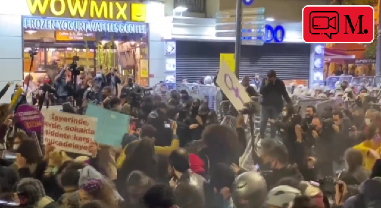 Taksim'de şiddete karşı yürüyen kadınlara polis müdahalesi