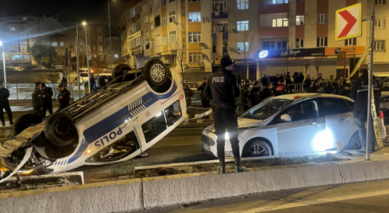 İstanbul'da şüpheli otomobili kovalayan polis aracı takla attı