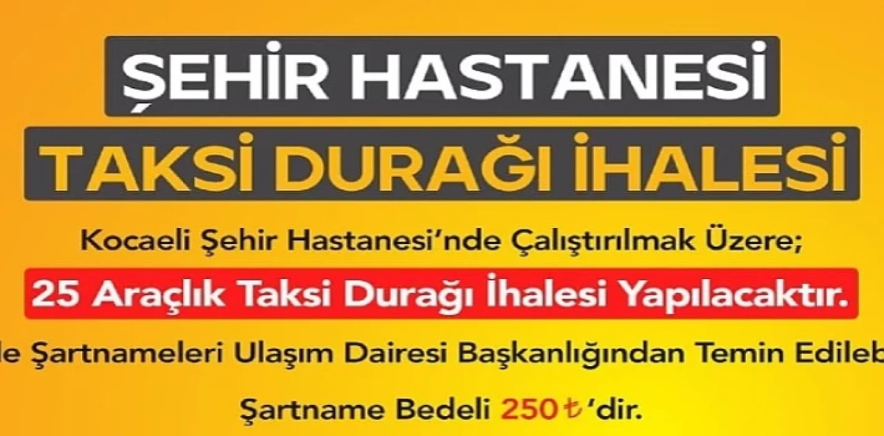 Kocaeli  Şehir Hastanesi’ne taksi durağı ihalesi