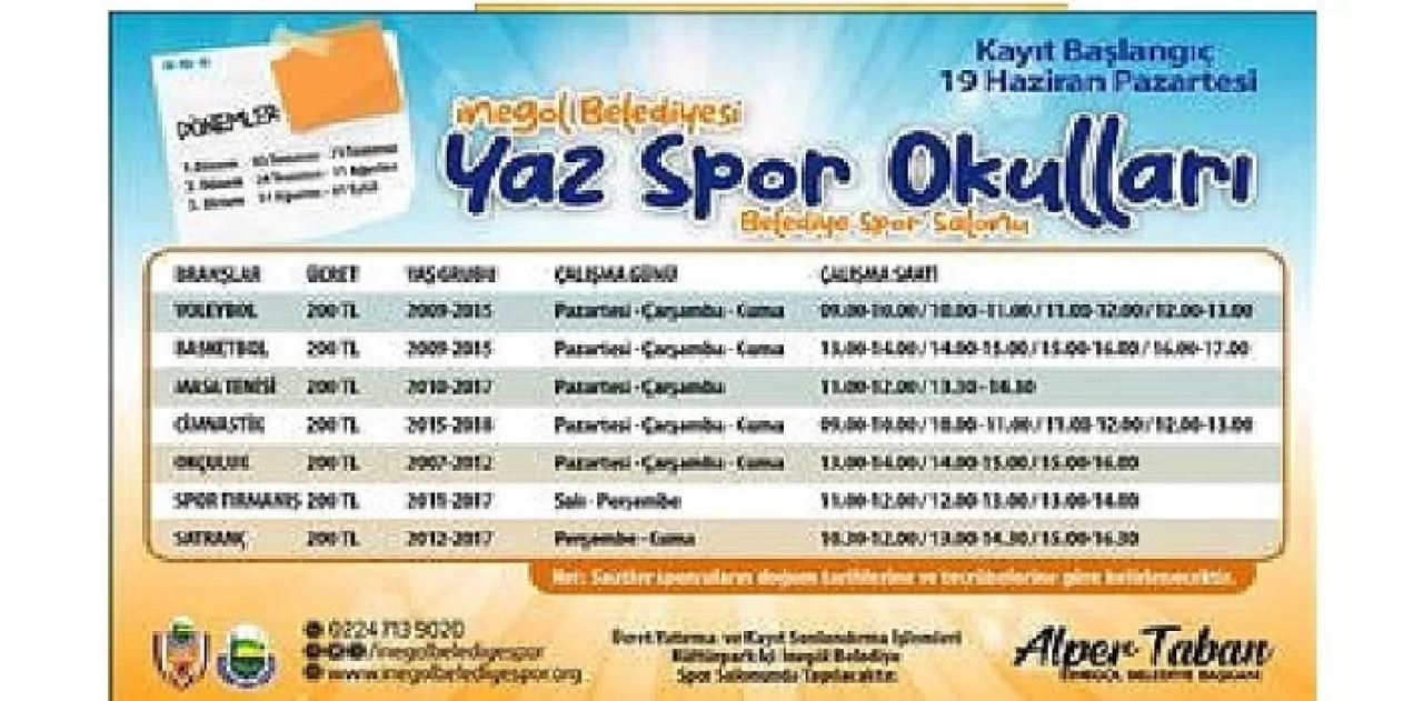 Yaz Spor Okulları Kayıtları Başlıyor