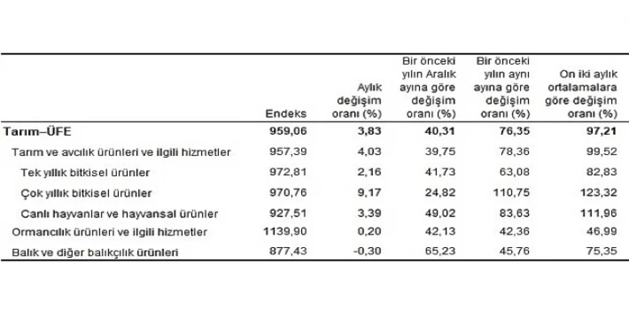 Tarım ürünleri üretici fiyat endeksi (Tarım-ÜFE) yıllık yüzde 76,35, aylık yüzde 3,83 arttı