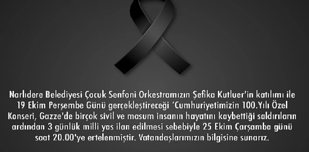 Narlıdere Belediyesi Çocuk Senfoni Orkestrası Cumhuriyetimizin 100.Yılı Özel Konseri 25 Ekim Çarşamba Günü’ne Ertelendi