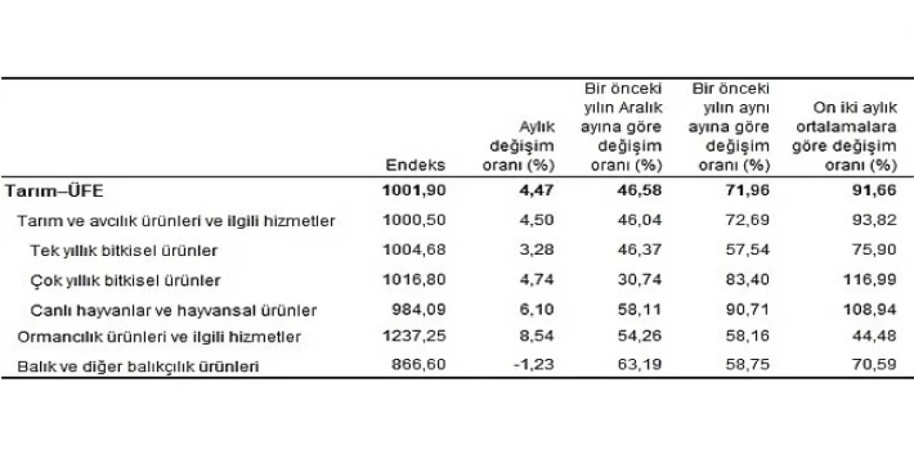 Tarım ürünleri üretici fiyat endeksi (Tarım-ÜFE) yıllık yüzde 71,96, aylık yüzde 4,47 arttı