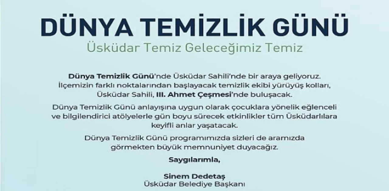 Üsküdar’da “Dünya Temizlik Günü” etkinlikleri düzenlenecek