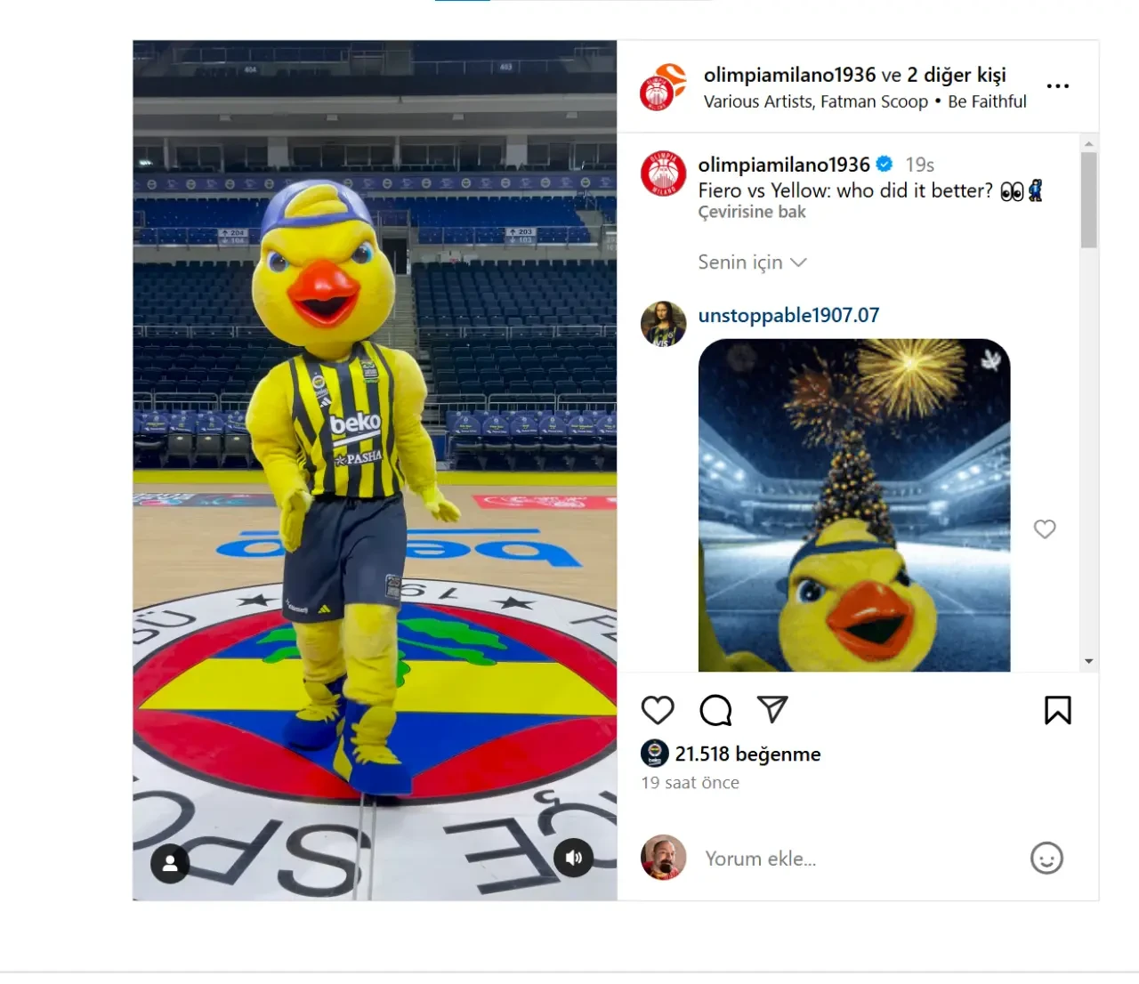 Fenerbahçe Beko’nun maskotu Yellow, Milano’da maskot arkadaşı Fiero ile buluştu 5