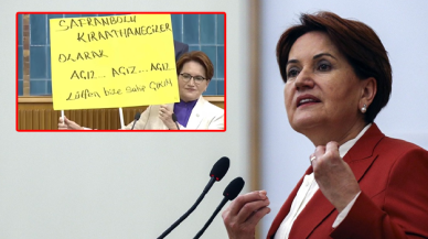 Meral Akşener grup toplantısında pankart açtı