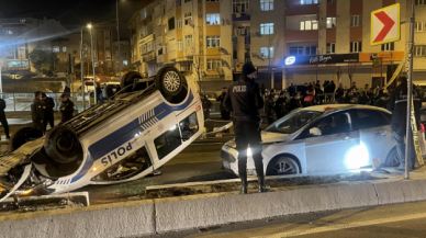 İstanbul'da şüpheli otomobili kovalayan polis aracı takla attı