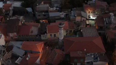 Depremde yıkılan minare havadan görüntülendi