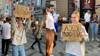 Taksim'de Belaruslu kadın 'Koca arıyorum' dövizi açtı