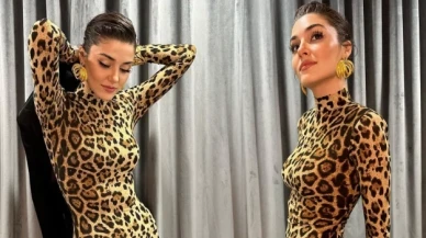 Hande Erçel, leopar desenli elbisesiyle göz kamaştırdı