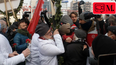 Taksim Meydanı'na çelenk bırakmak isteyen doktorlara polisten sert müdahale