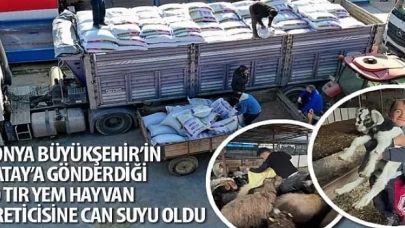 Konya Büyükşehir’in Hatay’a Gönderdiği 10 Tır Yem Hayvan Üreticisine Can Suyu Oldu