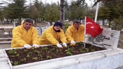 Şehit kabirleri çiçeklerle donatıldı