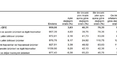 Tarım ürünleri üretici fiyat endeksi (Tarım-ÜFE) yıllık yüzde 76,35, aylık yüzde 3,83 arttı