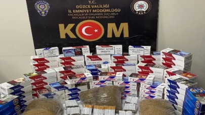 Düzce’de pazar tezgahındaki kaçak sigaralara el konuldu