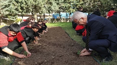 Başkan Erdem öğrencilerle çilek ve marul fidesi dikti