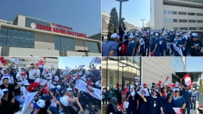 İzmir Şehir Hastanesi'nde temizlik işçileri iş bırakarak düşük ücret ve yoğun çalışma koşullarını protesto etti