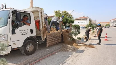 Karaman Belediyesi, Zeytin Dalı Bulvarı’nın valilik kısmında trafik güvenliğini ve akışını rahatlatmak için orta refüj düzenlemesi yapıyor