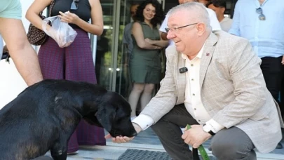 Edremit Belediye Başkanı Mehmet Ertaş sokak köpeğini sahiplendi