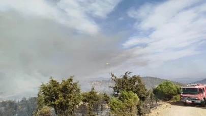 İzmir Büyükşehir Belediyesi ekipleri Foça’daki yangına müdahaleyi sürdürüyor