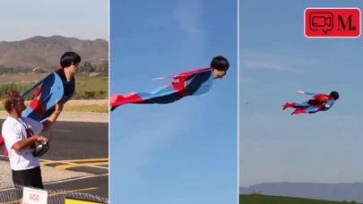 Superman görünümlü dron havadayken görenleri şaşırttı