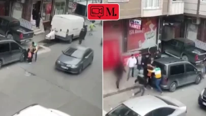 Esenyurt'ta kadına şiddet uygulayan şahısa çevredekiler uçan tekme atarak müdahale etti