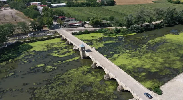 Edirne’de debisi düşen Tunca Nehri’nde çöpler ortaya çıktı