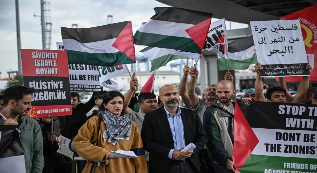 Beylikdüzü’nde gemiyle İsrail’e yük taşıyacak şirket protesto edildi