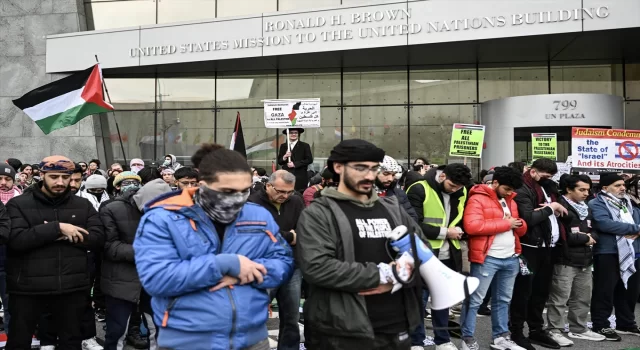 ABD’nin BM misyonu önünde Gazze’de ateşkes istenen tasarıyı veto etmesine protesto