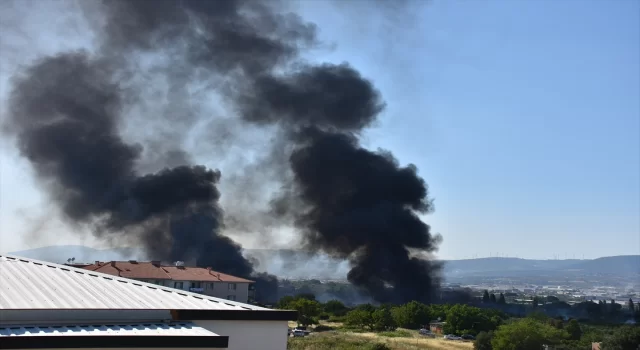 İzmir’de palet atölyesinde çıkıp otluk alana sıçrayan yangına ekiplerce müdahale ediliyor