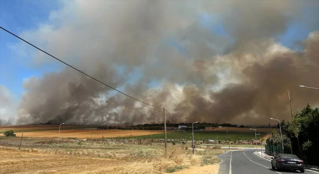 Silivri’de otluk alanda çıkan yangına ekipler müdahale ediyor 