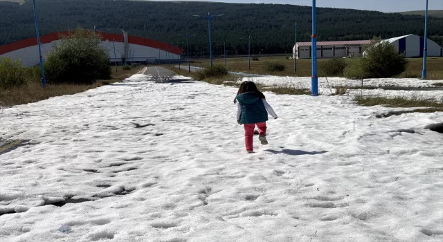 Ardahan’da gece etkili olan dolu, güneşe rağmen erimedi 