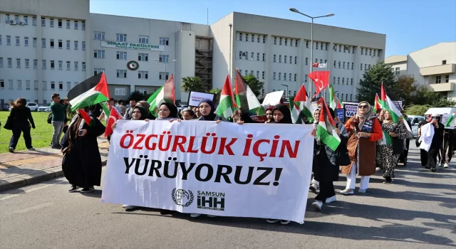 Ondokuz Mayıs Üniversitesi öğrenci toplulukları Filistin’e destek yürüyüşü yaptı