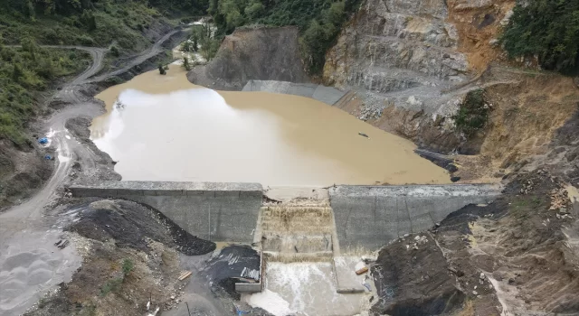 Kastamonu’da sel sularının altında kalan gölet inşaatı dron ile görüntülendi