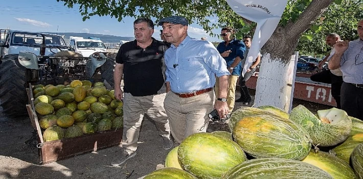 Başkan Soyer domates ve karpuz hasadına katıldı