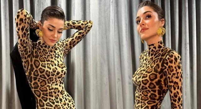 Hande Erçel, leopar desenli elbisesiyle göz kamaştırdı