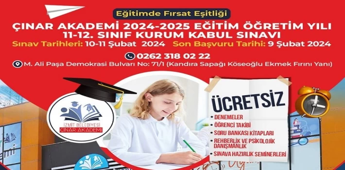 İzmit Çınar Akademi kabul sınavı yapacak