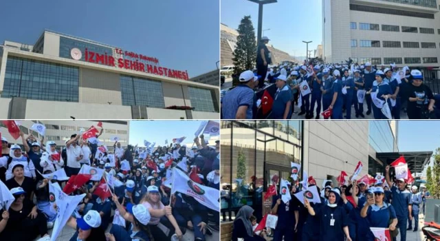 İzmir Şehir Hastanesi'nde temizlik işçileri iş bırakarak düşük ücret ve yoğun çalışma koşullarını protesto etti