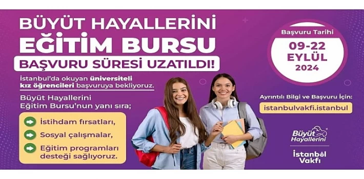 İBB İstanbul Vakfı çatısı altında, Dr. Dilek Kaya İmamoğlu öncülüğünde yürütülen Büyüt Hayallerini projesinin sağladığı burs desteğine başvuru süresi 22 Eylül’e kadar uzatıldı