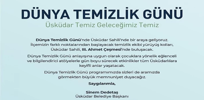 Üsküdar’da “Dünya Temizlik Günü” etkinlikleri düzenlenecek