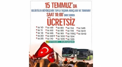 Kocaeli Büyükşehir’den 15 Temmuz’da ücretsiz ulaşım hizmeti