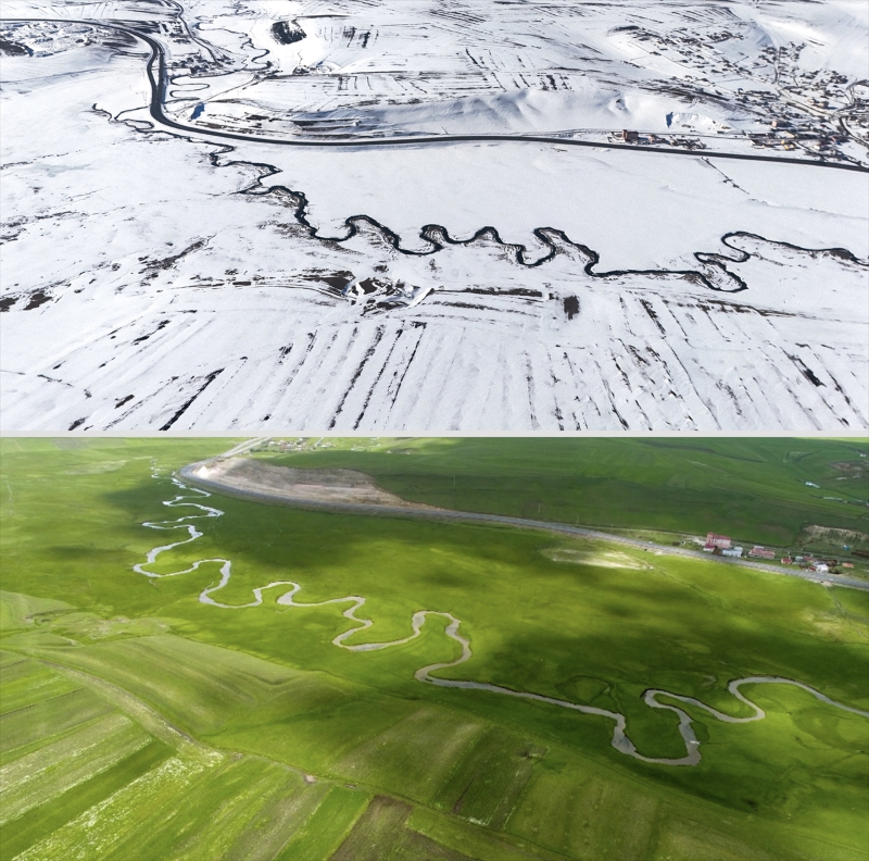 Kars-Ardahan sınırındaki menderesler her mevsim farklı güzelliğe bürünüyor