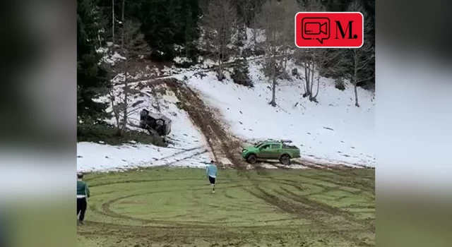 Kemer takmayan off-road sürücüsü takla atan araçtan fırladı